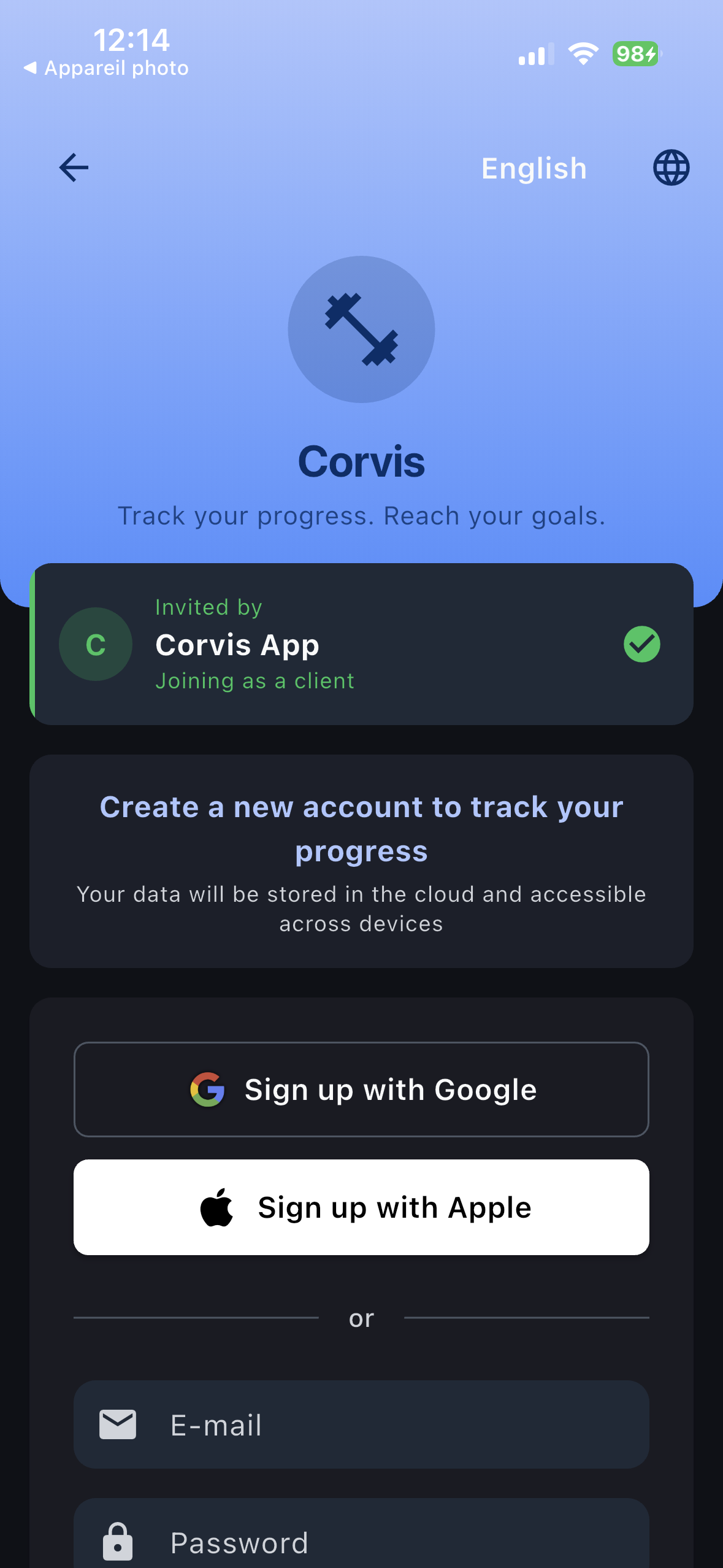 Client signup via invitation